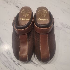 Vintage Cougars Wooden Clogs – Late 1970s / Early 1980s Leather & Suede Size 10